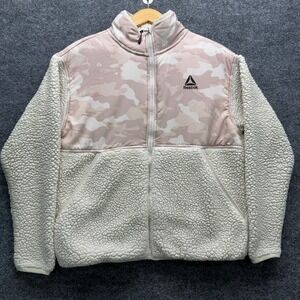 Reebok Sherpa Fleece Jacket Women's Size S Pink Camo Full Zip Athletic Outdoor